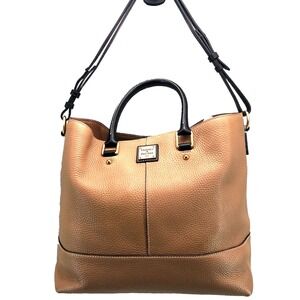 Dooney & Bourke Rare Caramel Black Combo Pebbled Leather Tote Shoulder Bag